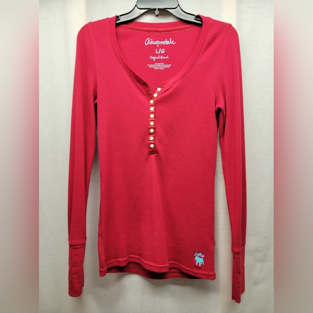 Aeropostale Size Large Red Waffle Long Sleeve Top